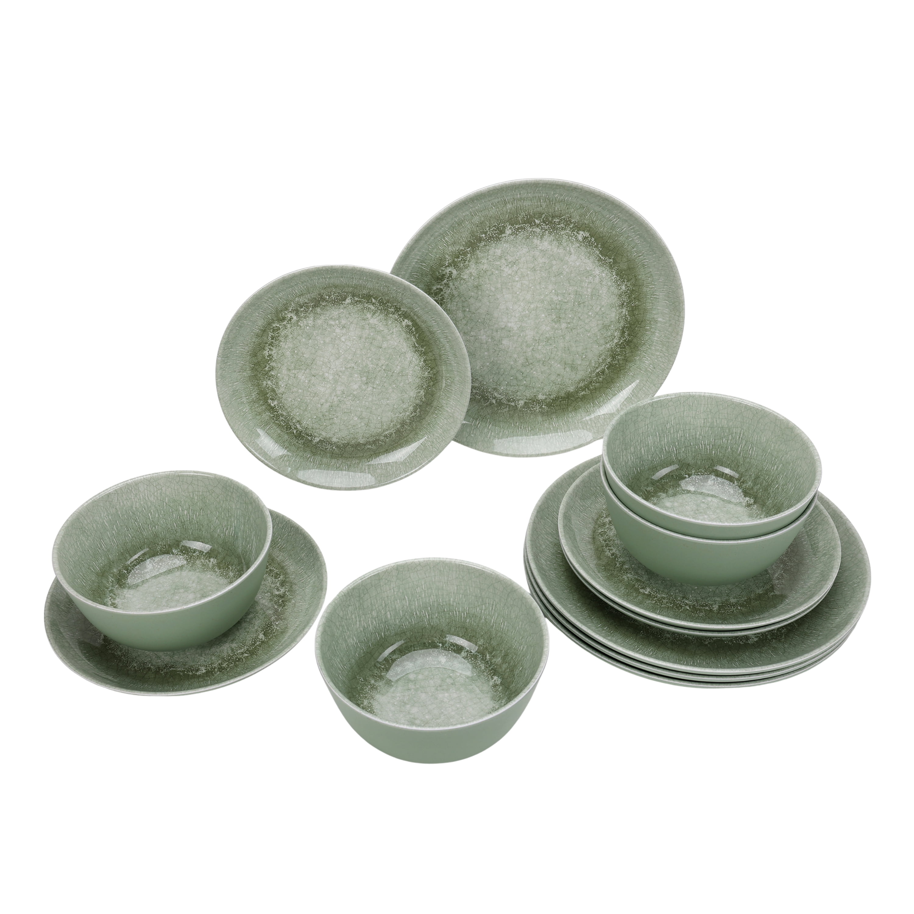 Better Homes & Gardens 12-Piece Bamboo Melamine Green Reactive Dinnerware Set