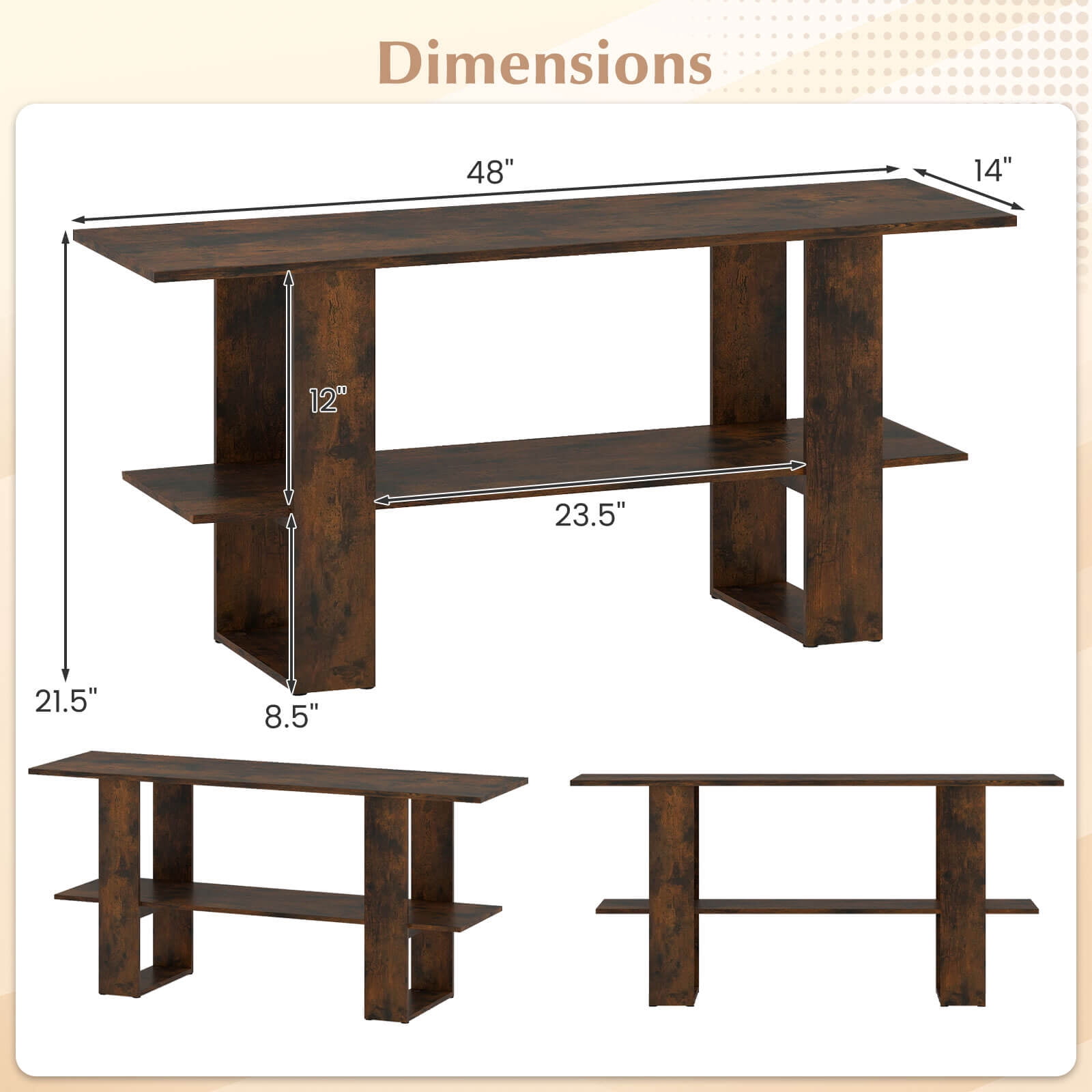 Costway TV Stand for up to 55 Inches TV Entertainment Center with Storage Shelf for Bedroom Rustic Brown