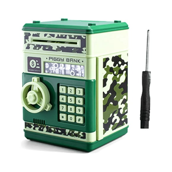 ATM Piggy Bank for Boys Girls, ATM Coin Bank Money Saving Box with Password, for Adults with Auto Grab Bill Slot Blue