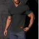 thumbnail image 1 of pstuiky camisetas de hombre, Camisa informal de manga corta con cuello en V y textura vertical de color liso para hombre camisas casuales para hombre m, 1 of 9