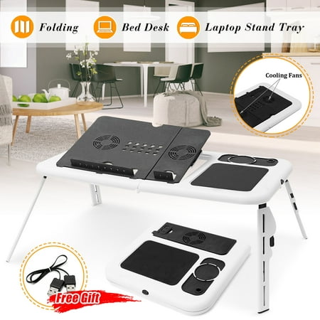 Portable Adjustable Folding Laptop Notebook Computer Desk Table Universal E-Table Reading Holder Home Sofa Couch Floor Tray Office Carpet (With Cooling Fans Stand + USB (Best Laptop Stand For Couch)