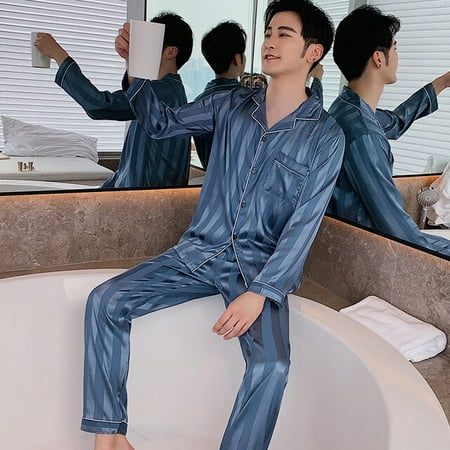 

QWZNDZGR New Winter Silk Satin Couple Pajamas For Men Women Long sleeve Sleepwear Sleep Tops Men s Pjs Couple Clothes Pijamas Home Suits