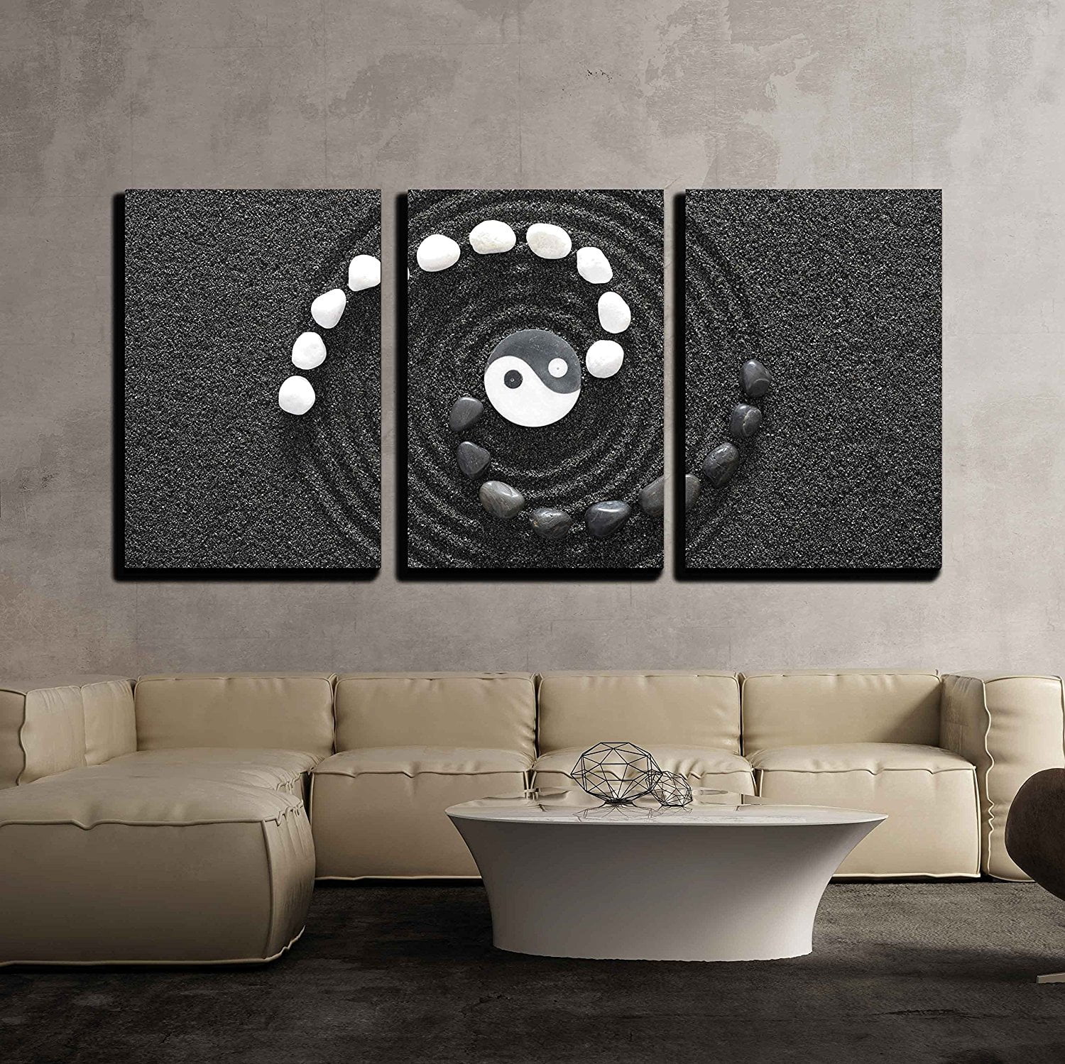 Wall26 3 Piece Canvas Wall Art - Zen Stones with Yin and Yang - Modern