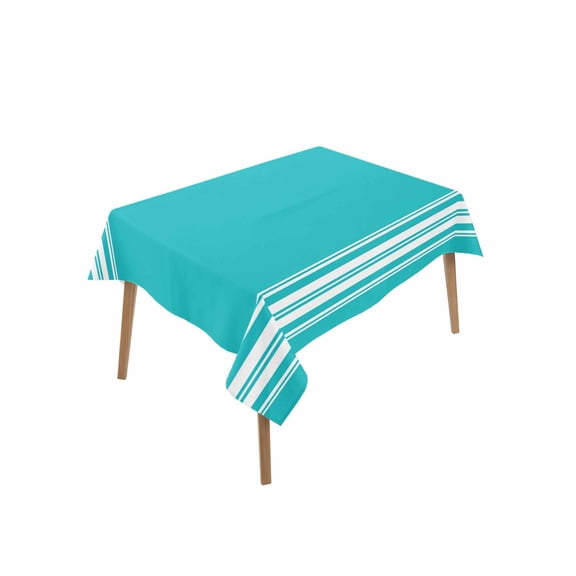 Farmhouse Aqua Table Cloth 60x102 Inch Rectangle, White Stripe Waterproof Tablecloth Washable Table Cover for Party Picnic Dinner Decor