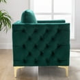 thumbnail image 3 of Velvet Accent Chair, Velvet Tufted Button Arm Chair with Pillow, Single Lounge Chair, Modern Club Chair with Steel Legs for Living Room Bedroom Office, Green, 3 of 7