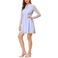 thumbnail image 4 of Vestido de fiesta de mujer Inspire Chic con escote en V, mangas largas, falda acampanada en A, XL, azul claro, 4 of 8