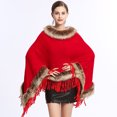 thumbnail image 1 of Capa chal de punto con borlas y cuello de piel de zorro sintética para otoño e invierno para mujer, 1 of 6