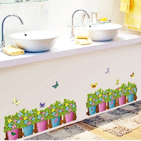Grass Flower Butterfly Wall Stickers Wall Decal for Kindergarten Living Room Children's Room TV Background Wall Art Decors Window Thanksgiving Christmas