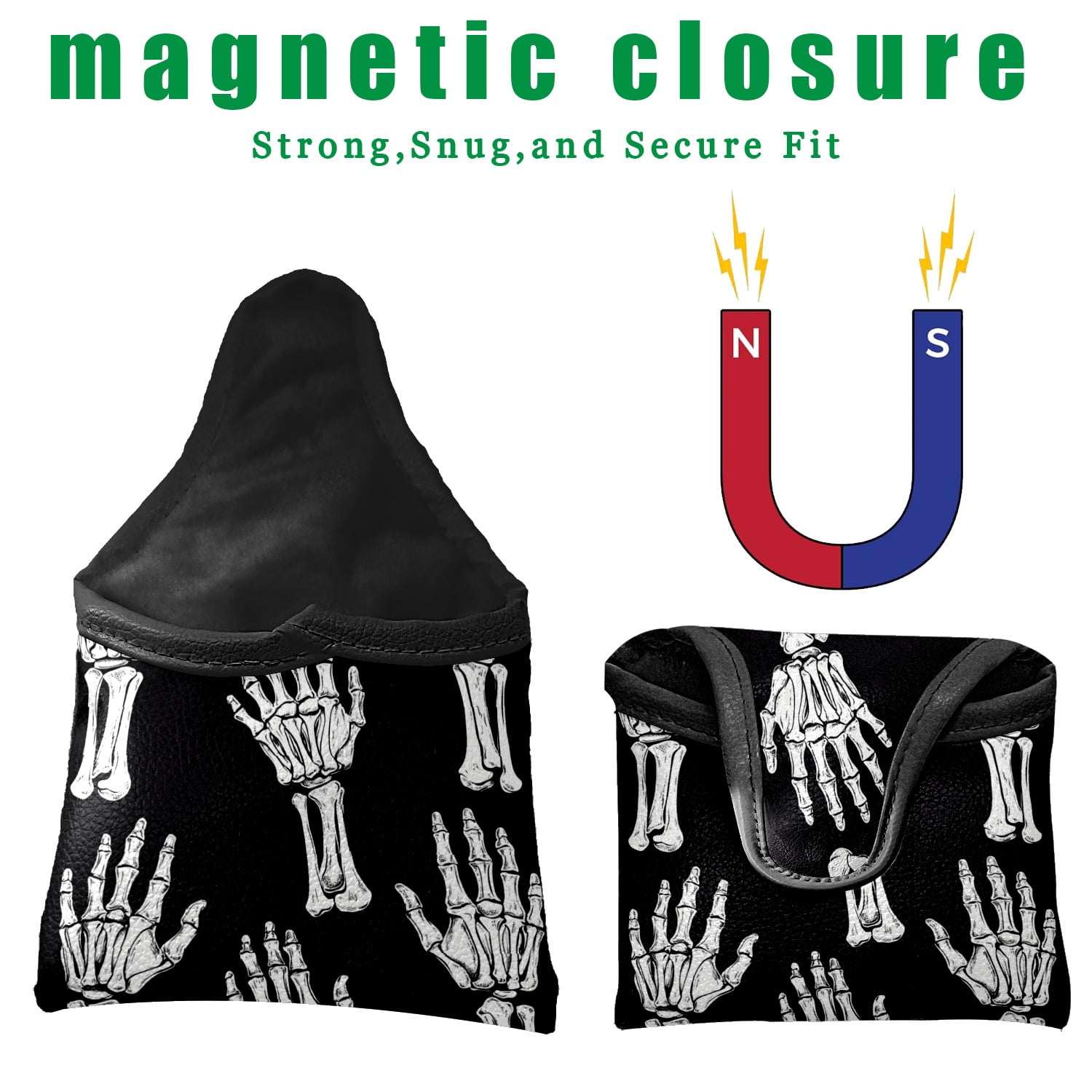 Golf Mallet Putter Cover Premium Leather Golf Putter Head Cover with Magnetic Closure Golf Cover for Men and Women White Skeleton Hand