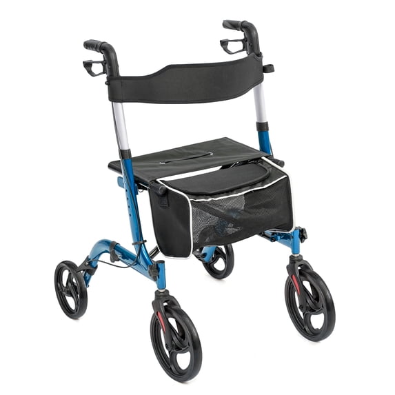 Yiwa 4-Wheel Rollator Walker With Seat, Aluminium Frame Rollator Walkers for Seniors, Blue