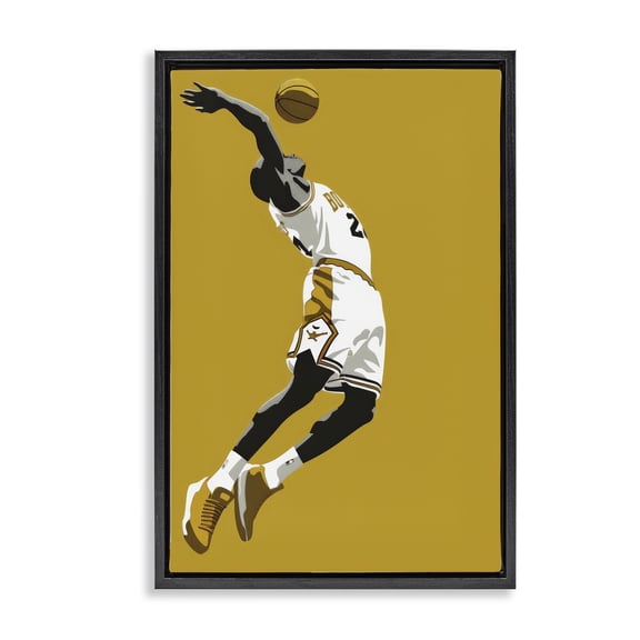 Stupell Industries Modern Iconic Basketball Dunk Black Floating Frame Canvas Art, 17 x 25, by Ray Powers