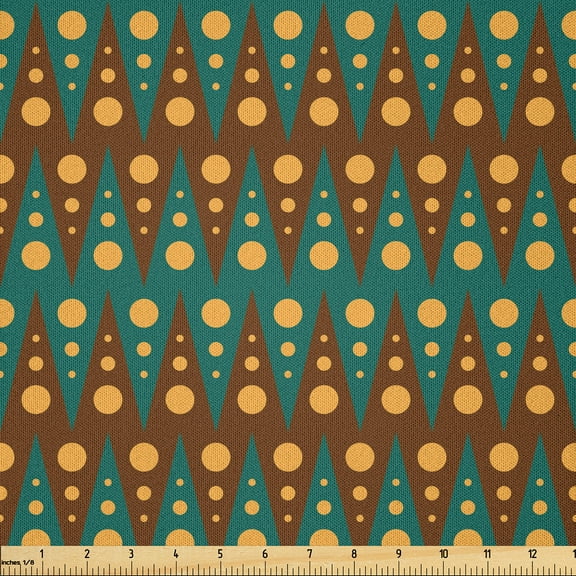Ambesonne Tribal Pattern Fabric by the Yard Microfiber, Chevron and Polka, 2 Yards, Teal Redwood