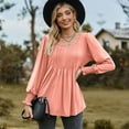 thumbnail image 5 of SWSMCLT Women's High Shirt Long Sleeve Top Ruched Blouse Fashion Babydoll Scoop Neck Date Night Fall Winter Pink X-Large, 5 of 5
