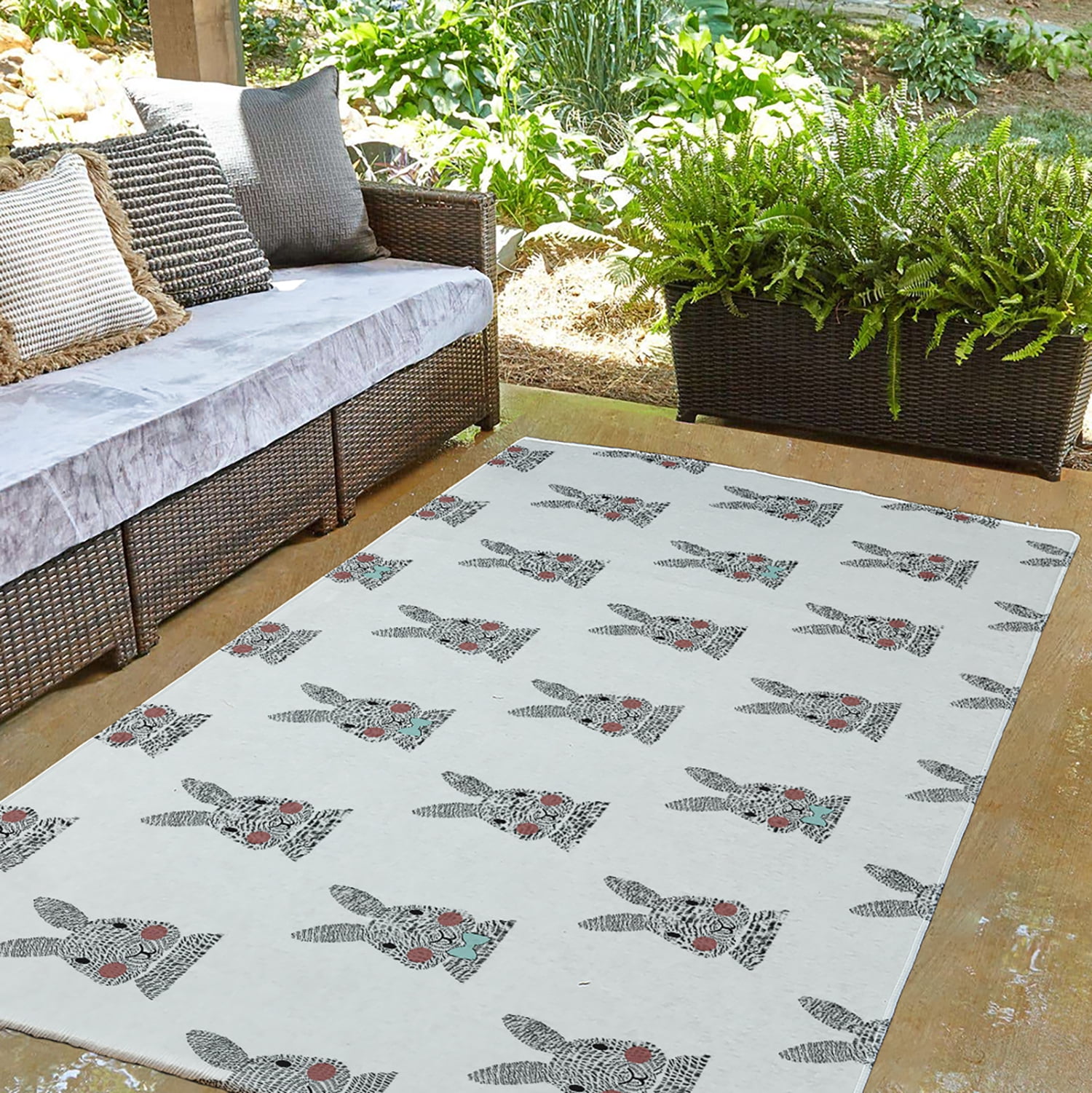 Simply Daisy 3' x 5' Wave Top Blue Bunny Fluffle Easter Chenille Indoor/Outdoor Rug