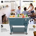 thumbnail image 4 of Permasteel 80-Qt Party Cooler with Divider, Removable Basin, Chills 36hrs, Serving Tray, Rolling Steel Ice Chest for Indoor & Outdoor, Matte Teal, 4 of 13