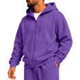 thumbnail image 2 of Rexolia Mens Full Zip Hoodie Long Sleeve Solid Color Plain Hooded Sweatshirt Casual Track Jacket Fall Spring Lightweight Purple M, 2 of 5