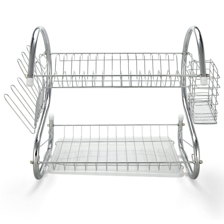 PUSDON Over Sink Dish Drying Rack Display (26-38), Adjustable Large 2  Tier Dish Drainer for Storage Kitchen Counter Organization, Stainless Steel