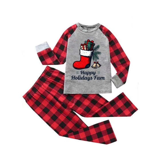 jobturf Family Christmas Pajamas Matching Sets Festival Fashion Cute Pj Sets Xmas Long Sleeve Shirts and Plaid Pants 2 Piece Outfits Size 120