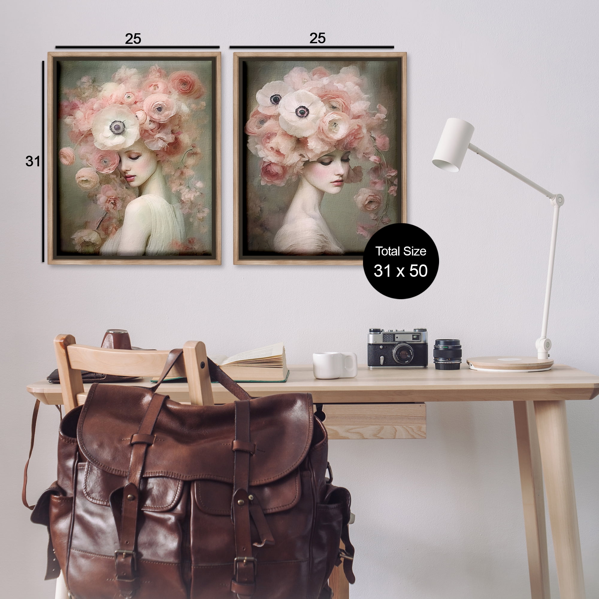 Stupell Industries Coral Blush Female Figure Plants & Flowers Painting Brown Floater Framed Canvas Art Print Wall Art, 31 x 25, Set of 2