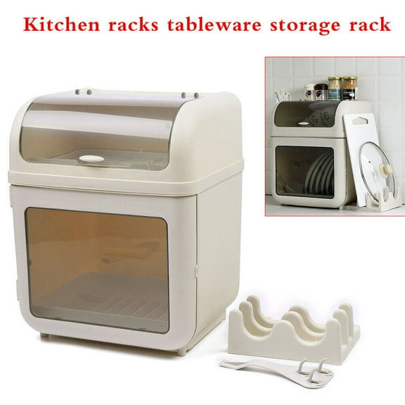 Miumaeov Dish Drying Rack with Cutting Board Pot Lid Drainer Large Capacity Kitchen Tableware Storage Box Organizer