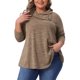 thumbnail image 1 of Sudadera de mujer de talla grande Agnes Orinda, con cuello de cowl, mangas largas, bolsillos, blusa tunic casual con decoración de botones 1X marrón, 1 of 6