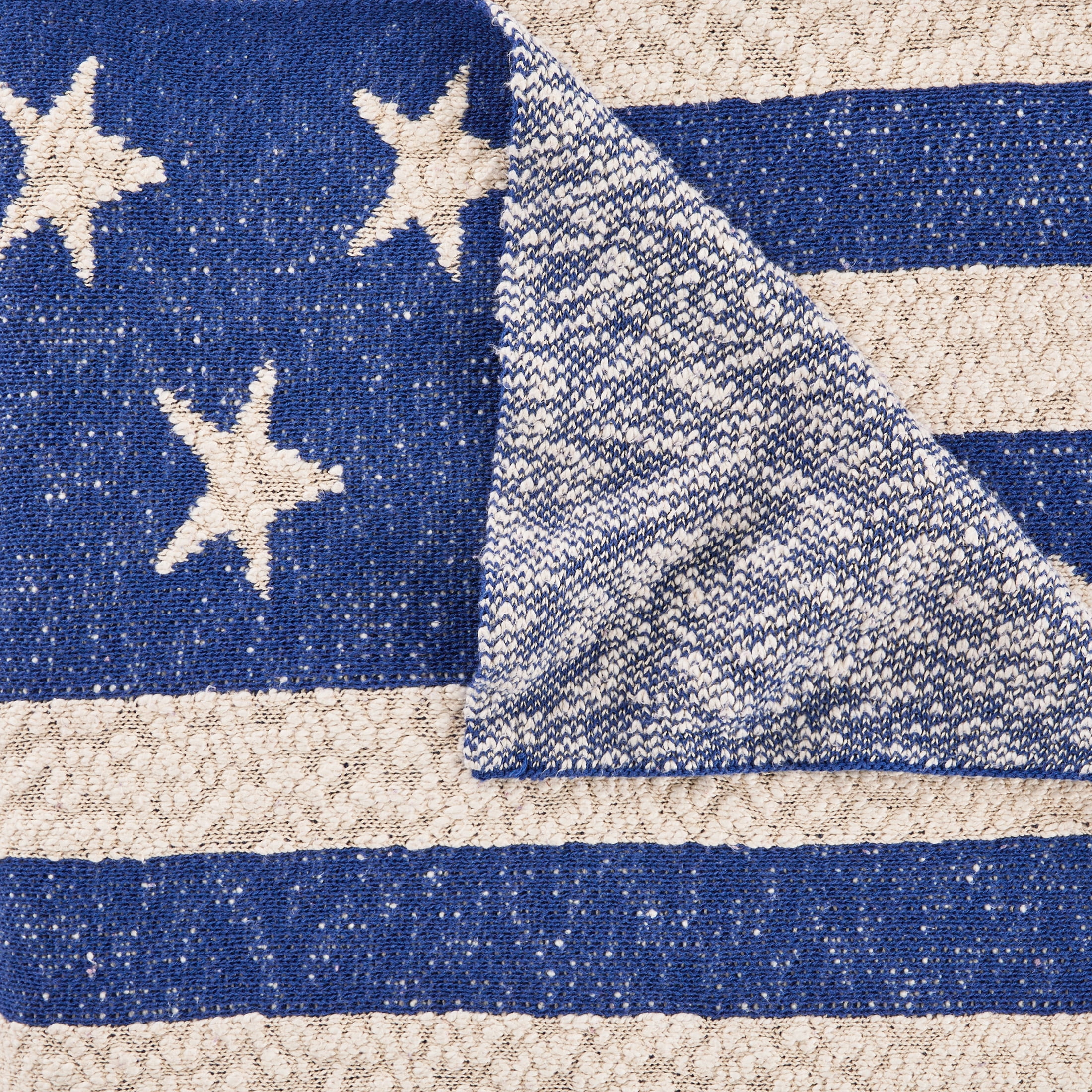 Lanwood Home Americana summer Knitted Throw Blanket, USA American Flag Oversize Throw, Blue Star Stripe