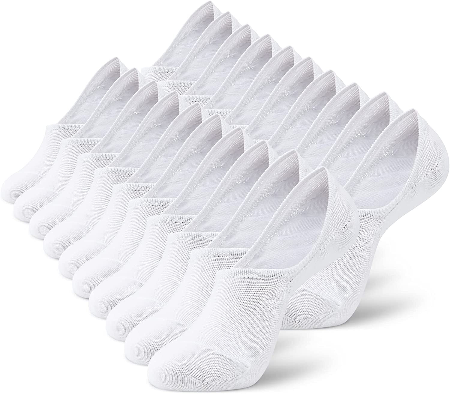 MONFOOT Women's and Men's 10Pairs Breathable NoShow Nonslip Socks White (10 Pairs) Large