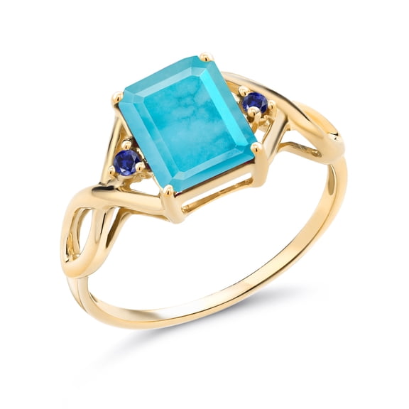 Gem Stone King 1.89 Ct Green Turquoise Blue Created Sapphire 18K Yellow Gold Plated Silver Ring (Size 9)