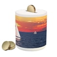 thumbnail image 1 of Sailboat Piggy Bank, Sailboat Sailing on a Calm Evening Setting Sun Colored Sky Scenery, Ceramic Coin Bank Money Box for Cash Saving, 3.6" X 3.2", Dark Blue Orange White, by Ambesonne, 1 of 4