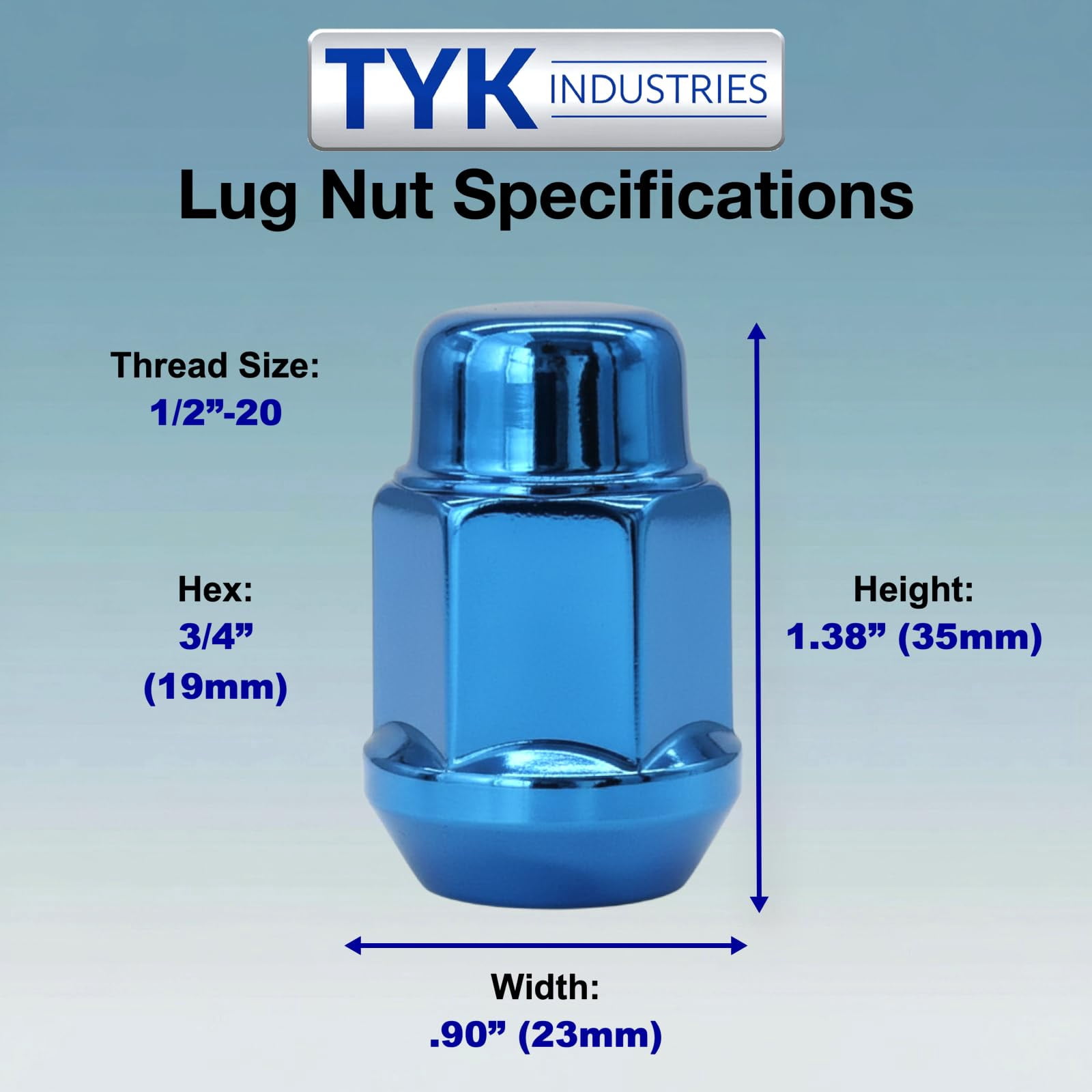 25 Blue 1/2 Closed End Two Piece Bulge Acorn Wheel Lug Nuts - 3/4, 19mm Hex - 1.38 Inch Tall - Fits Many Dodge, Durango, Jeep, Ford