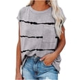 thumbnail image 2 of CHGBMOK Hauts d'Été Grande Taille pour Femmes Mode Décontractée Ample Imprimé Col Rond Manches Courtes T-Shirt Blouse Rayée Plage d'Été en Solde, 2 of 5