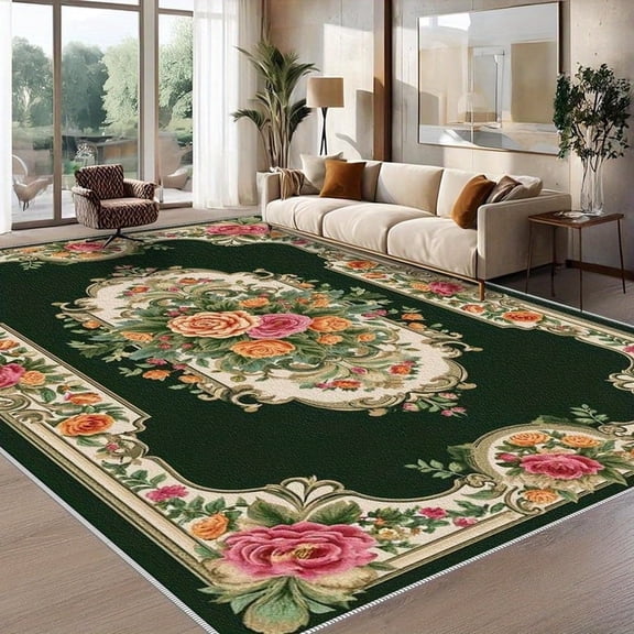 1PC Floral Patterned Area Rug Local Carpet, Lightweight Washable Easy-to-Care Carpet Mat Festival Gift, Suitable for Living Room, Bedroom, Dining Room, Office, Balcony, Room Accessones