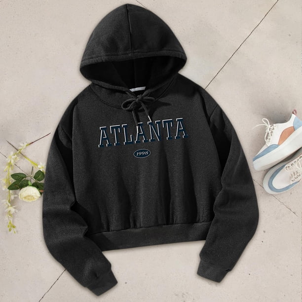 Top Corto con Capucha para Mujer, Sudadera con Capucha, Tops Clásicos de Manga Larga para Deportes de Invierno, Vacaciones, Camping de Primavera XL