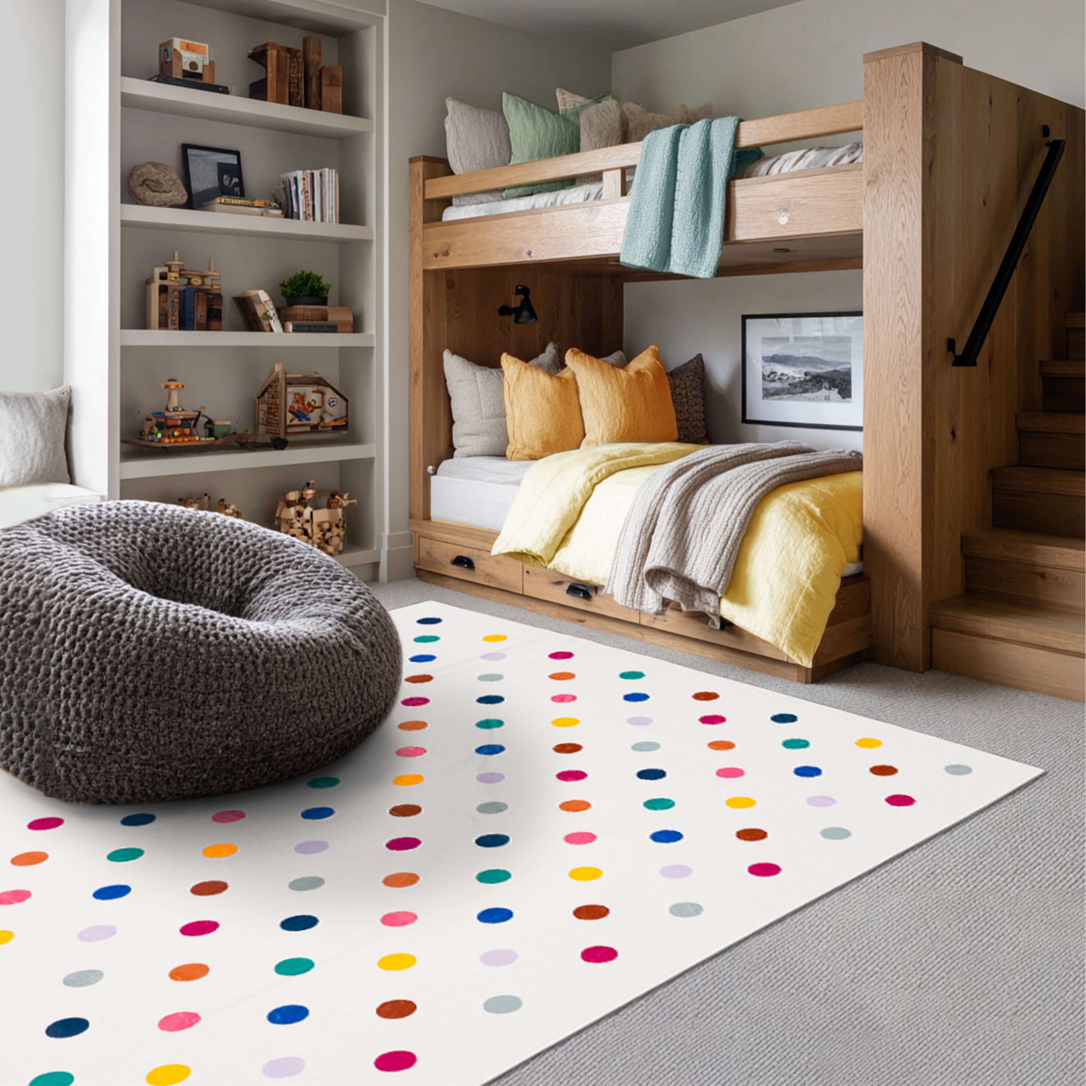 Mohawk Home Kids Collection Polka Dots Low Pile Stain/Fade Resistant Printed Washable Area Rug, Multicolor, 5' x 7'