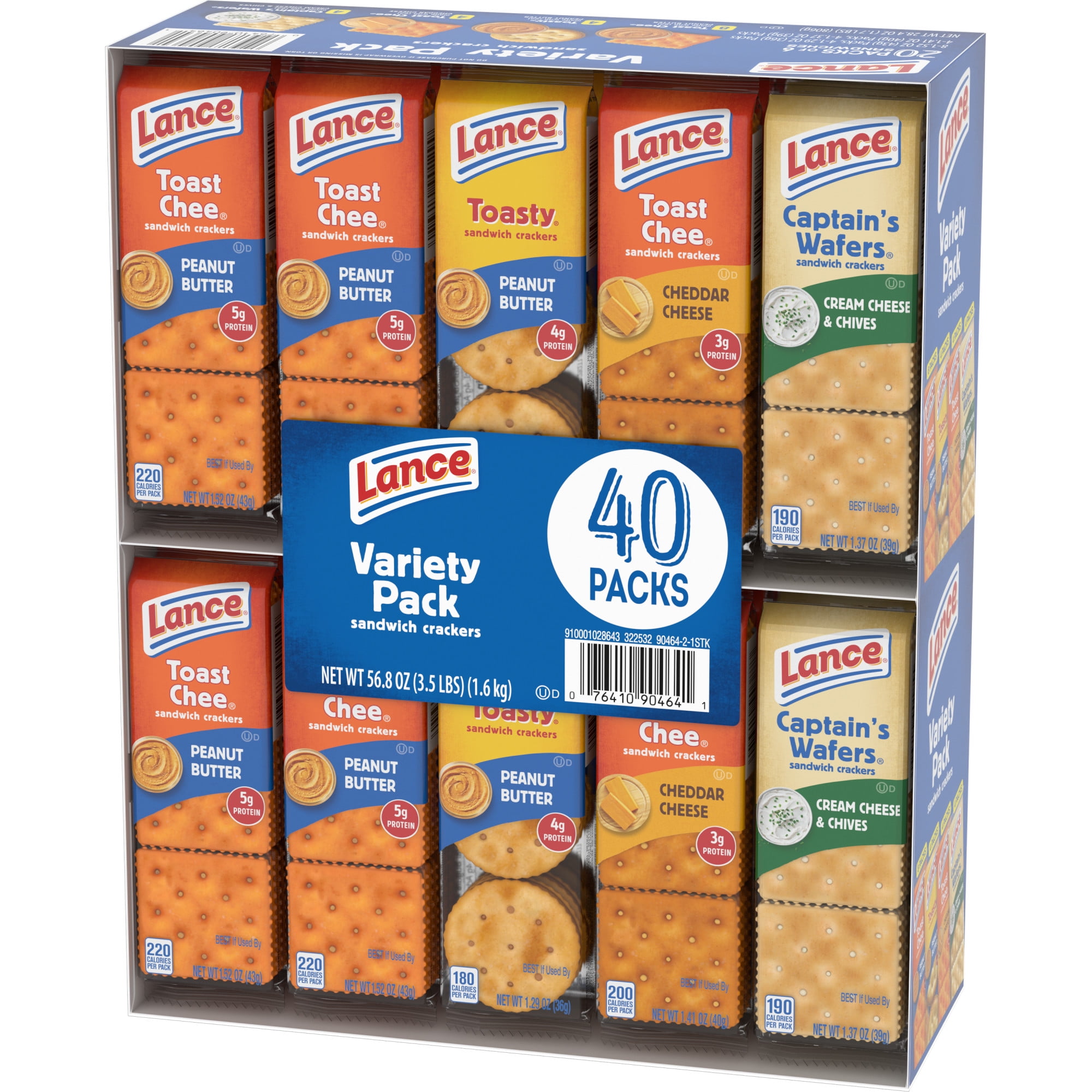 Lance Sandwich Crackers, Variety Pack, 4 Flavors, 40 Individually Wrapped Packs, 6 Sandwiches Each