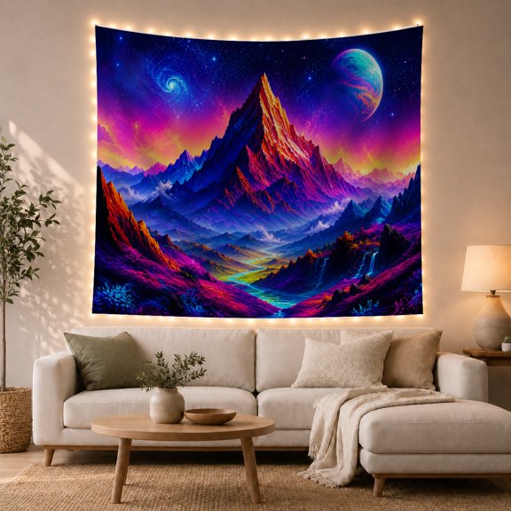Mountain Lake Fantastical with Vivid Cosmic Towering Rugged, Mystical Fantasy for Space Lovers, Galaxy Room Decor, Graduation Gift, Tapestry Wall Hanging for Bedroom and Dorm