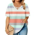 thumbnail image 1 of Blouse à Rayures Grande Taille Col en V Croisé devant - Manches Courtes Coupe Ample Décontractée Habillée Surdimensionnée, Blanc, 5x-Grand, 1 of 6