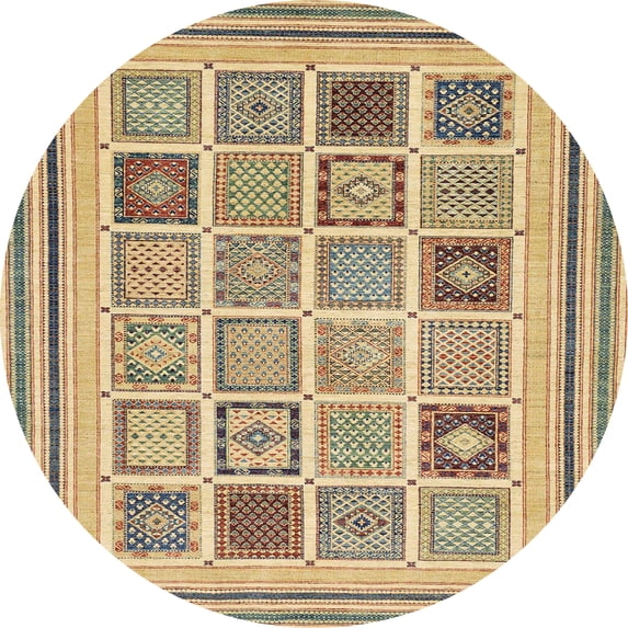 Ahgly Company Machine Washable Indoor Round Abstract Brown Area Rugs, 7' Round