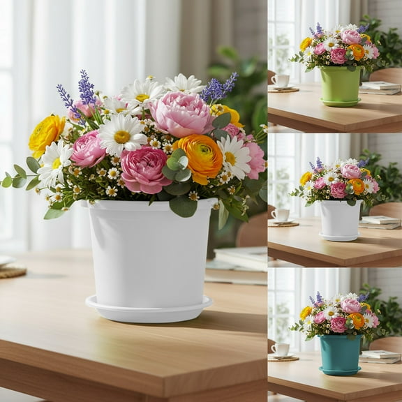 Basic Style Plastic Flower Pot,5.5x5" Multi-season Flower Pot, Durable Plastic Planter with Ventilation Holes and Base Tray for Succulents and Flowers