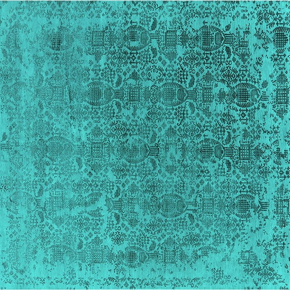 Ahgly Company Indoor Square Oriental Turquoise Blue Industrial Area Rugs, 6' Square