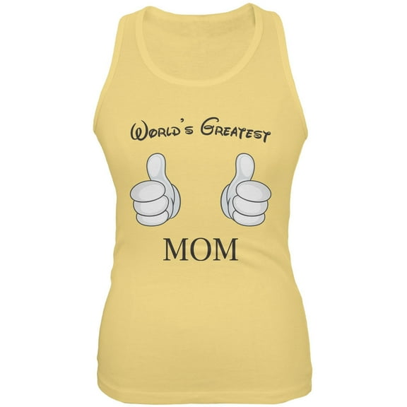 Mother's Day - World's Greatest Mom Cartoon Yellow Juniors Soft Tank Top - X-Large
