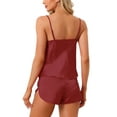thumbnail image 3 of INSPIRE CHIC Women's Satin Pajamas Sets Cami Top with Shorts 2 Pcs Sleepwear Silky Pajama Set M Red, 3 of 5