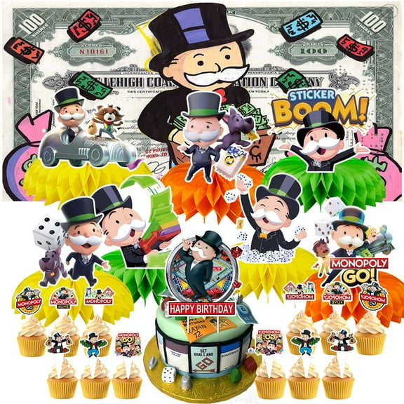 Monopoly Party Decorations Decor Supplies Honeycomb Centerpieces Table Toppers Cake Toppers for Birthday Photo Props