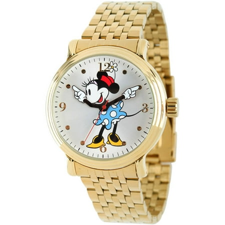 Disney Mickey Mouse Women's Shinny Gold Vintage Articulating Alloy Case Watch, Gold Bracelet