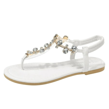 

UHUYA Womens Sandals Flats Flip Flops Bohemian Open Toe Breathable Comfortable Shoes Roman Sandals with Non Slip White 41 US 9.5