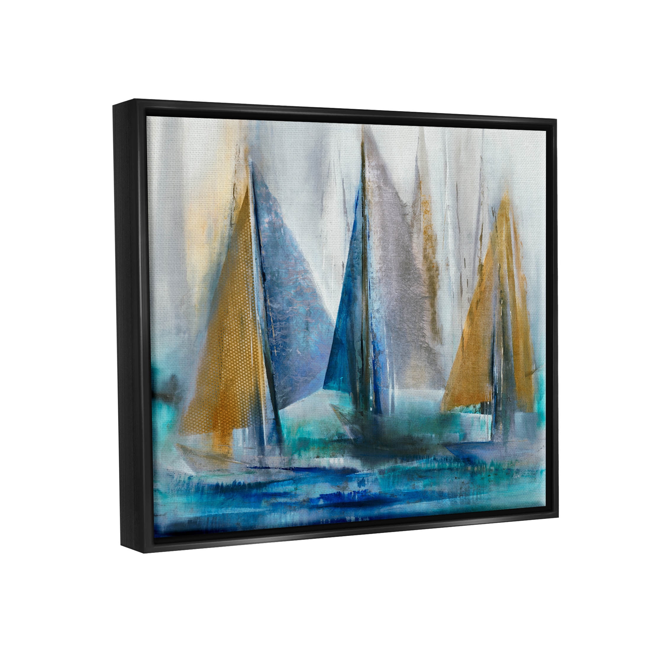 Stupell Industries Layered Sailboat Collage Graphic Art Jet Black Floating Framed Canvas Print Wall Art, Design by K. Nari