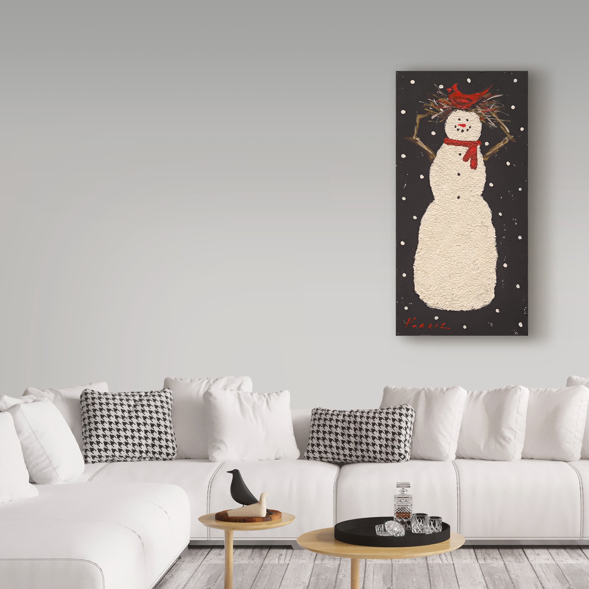 Trademark Fine Art 'Short Snowman With Cardinal' Canvas Art by Mary Miller Veazie