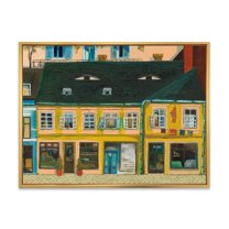 Designart 'Abstract Yellow Facade of Houses In Street In Paris' French Country Framed Canvas Wall Art Print