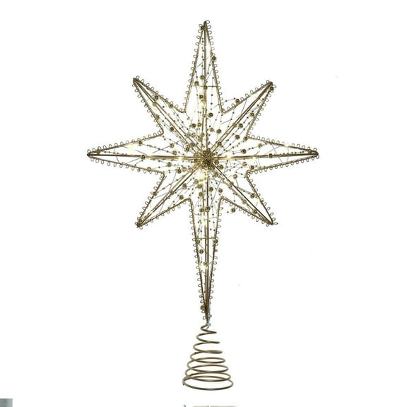 Kurt Adler 19.7-Inch Battery Operated LED Lighted 8-Point Gold Metal Star Tree Topper