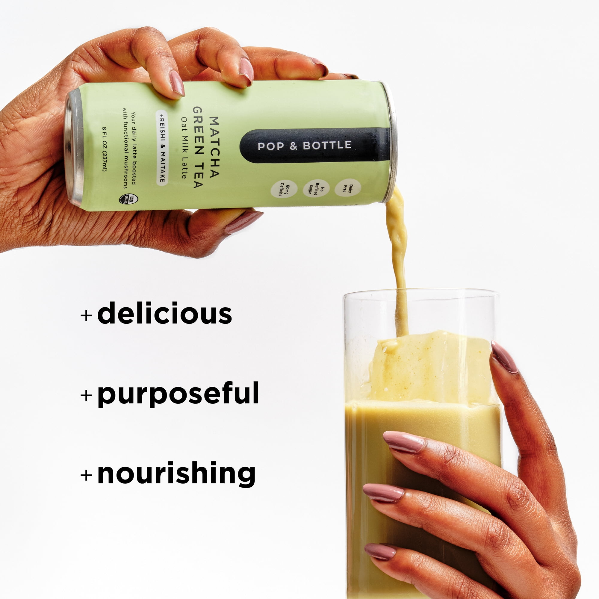 Pop & Bottle Matcha Oat Milk Latte + Reishi & Maitake, Organic, Shelf-Stable, Ambient 8 fl oz